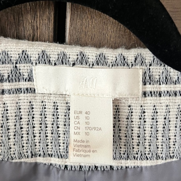 H&M Gray/Blue Cotton Blend Jacquard Full Zip Moto Jacket Blazer Size 10 EUC - Picture 4 of 6